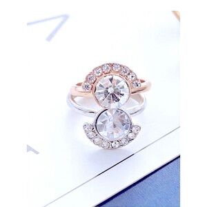 2 Carat Rhodium 925 Silver Half‎ Moon Simulated Diamond Ring, Size 7